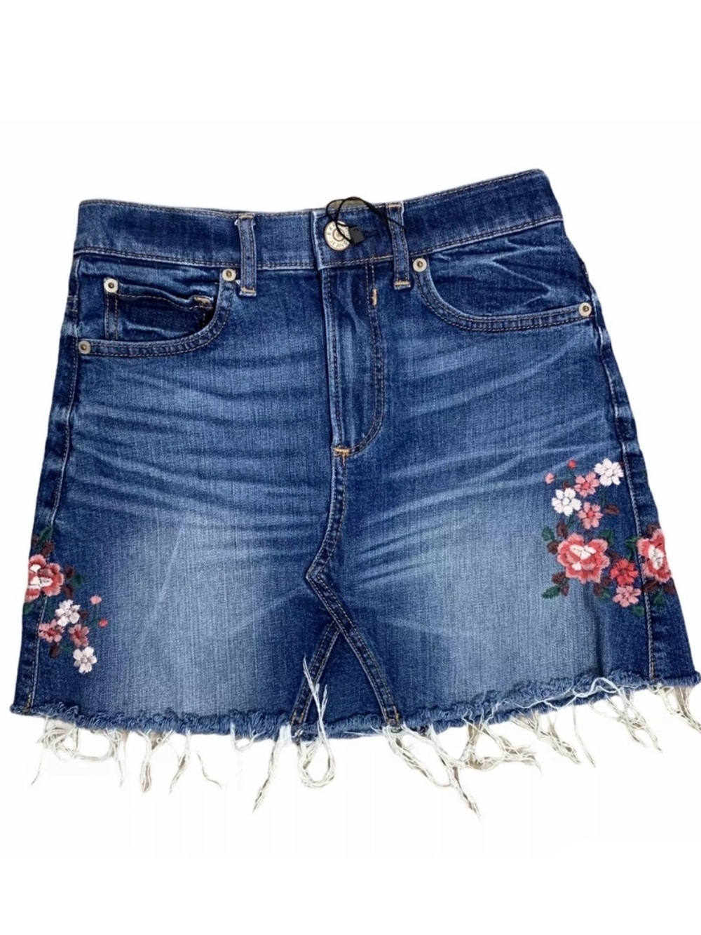 Express Frayed Embroidered Stretch Mini Jeans Skirt Size 6